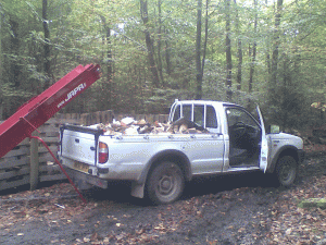 our van loaded with seasoned hardwood logs